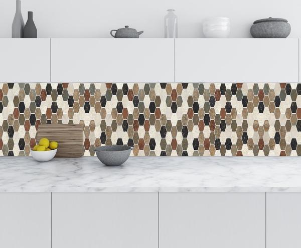 Mutfak Tezgah Arası Folyo Fayans Kaplama Folyosu Altıgen Mozaik Karo 60x200 CM - Image 1