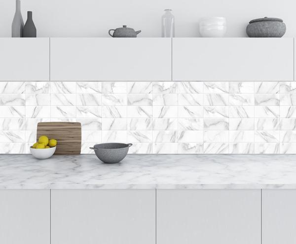 Mutfak Tezgah Arası Folyo Fayans Kaplama Folyosu Beyaz Mermer Duvar Karo 60x300 CM - Image 1