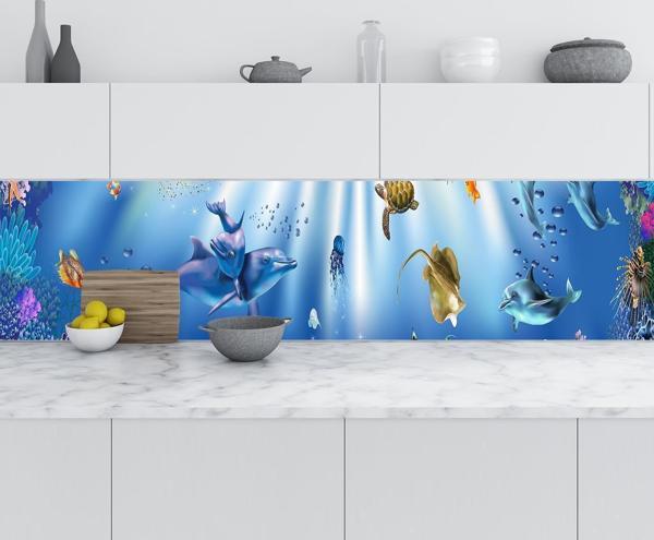 Mutfak Tezgah Arası Folyo Fayans Kaplama Folyosu 3d Akvaryum 60x200 CM - Image 1
