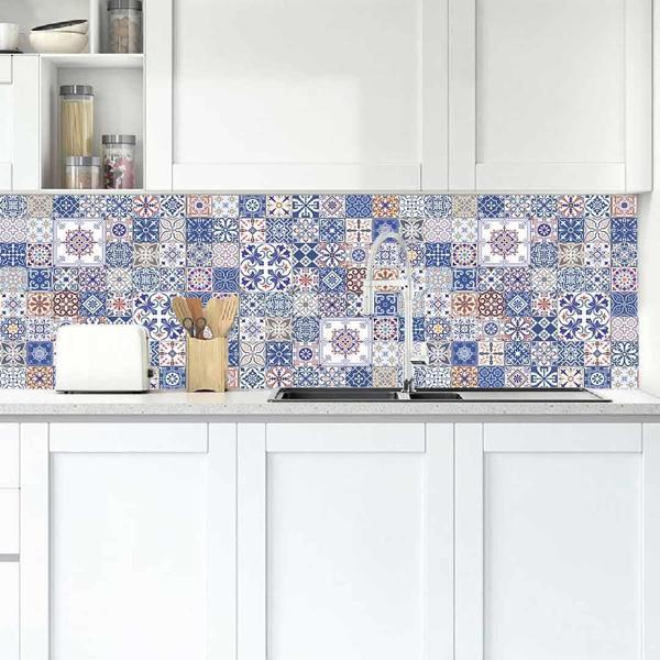 Mutfak Tezgah Arası Folyo Fayans Kaplama Folyosu Fayans Mavi Desen 60 x 400 - Image 1