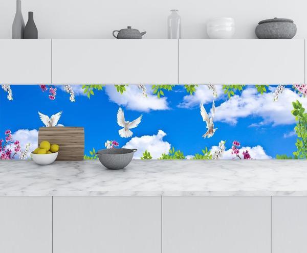 Mutfak Tezgah Arası Folyo Fayans Kaplama Folyosu Gökyüzü Çiçekler 60x100 CM - Image 1