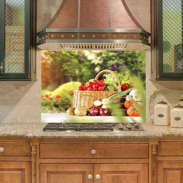 Mutfak Duvar Tezgah Arası Ocak Arkası Sticker Kaplama Bahçede Sebze Meyve - Image 1