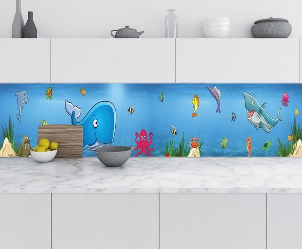 Mutfak Tezgah Arası Folyo Fayans Kaplama Folyosu Balıklar Çizim 60x100 CM - Image 1