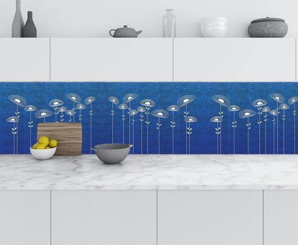 Mutfak Tezgah Arası Folyo Fayans Kaplama Folyosu Mavi Beyaz Çiçekler 60x300 CM - Image 1