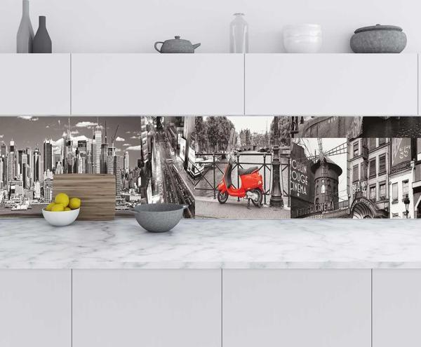 Mutfak Tezgah Arası Folyo Fayans Kaplama Folyosu Retro Siyah Beyaz Şehir 60x400 CM - Image 1