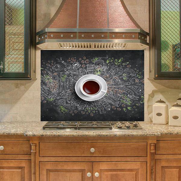 Mutfak Duvar Tezgah Arası Ocak Arkası Sticker Kaplama Kahve Doodle - Image 1