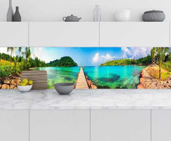 Mutfak Tezgah Arası Folyo Fayans Kaplama Folyosu Tropikal İskele 60x500 CM - Image 1