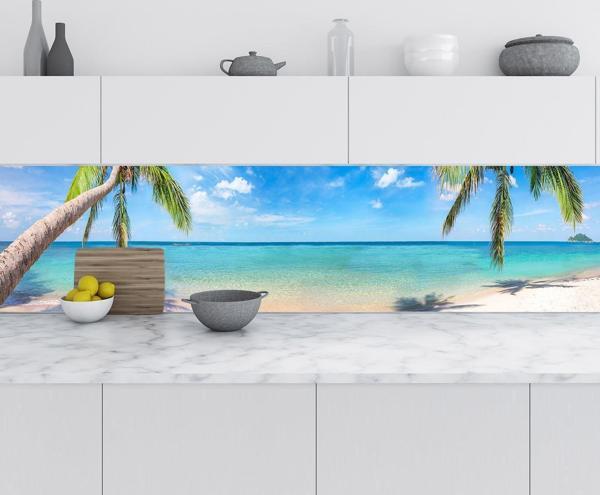 Mutfak Tezgah Arası Folyo Fayans Kaplama Folyosu Tropikal Plaj 60x300 CM - Image 1