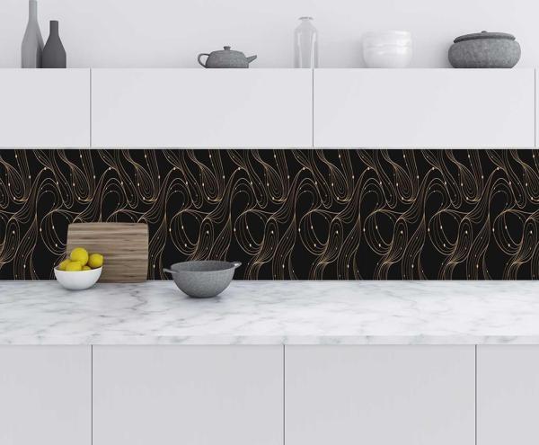 Mutfak Tezgah Arası Folyo Fayans Kaplama Folyosu Siyah Çizgiler 60x400 CM - Image 1