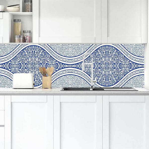Mutfak Tezgah Arası Folyo Fayans Kaplama Folyosu Mavi Desen 60 x 400 - Image 1