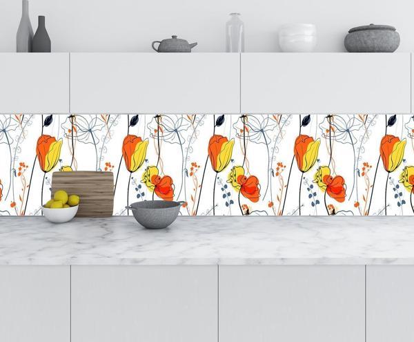 Mutfak Tezgah Arası Folyo Fayans Kaplama Folyosu Çiçek Çizim 60x500 CM - Image 1