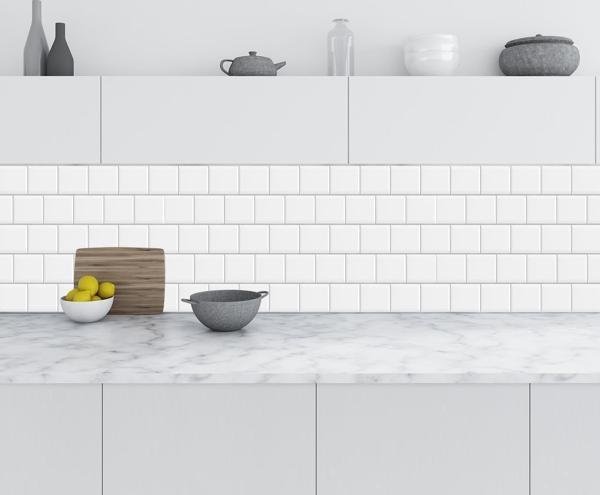 Mutfak Tezgah Arası Folyo Fayans Kaplama Folyosu Beyaz Dikdörtgen Mozaik Karo 60x300 CM - Image 1