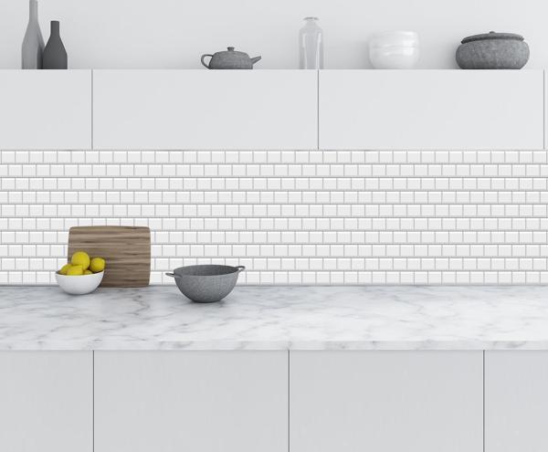 Mutfak Tezgah Arası Folyo Fayans Kaplama Folyosu Beyaz Fayans Doku 60x300 CM - Image 1