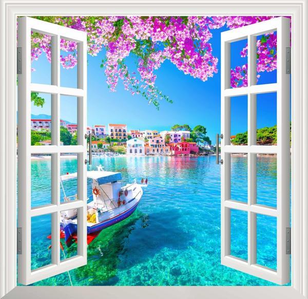 Pencere Poster Duvar Kağıdı Assos Yapışkanlı Sticker - Image 1