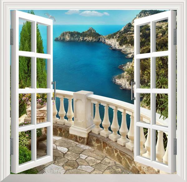 Pencere Poster Duvar Kağıdı Balkon Deniz Yapışkanlı Sticker - Image 1