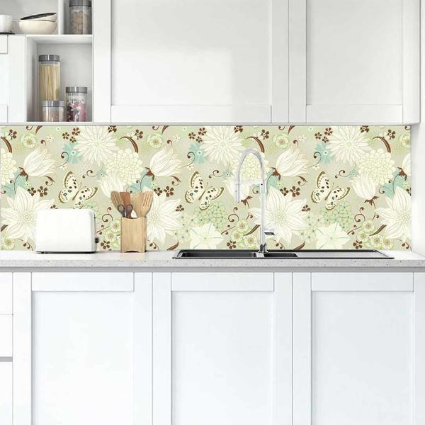Mutfak Tezgah Arası Folyo Fayans Kaplama Folyosu Çiçekler Kelebek 60 x 500 - Image 1