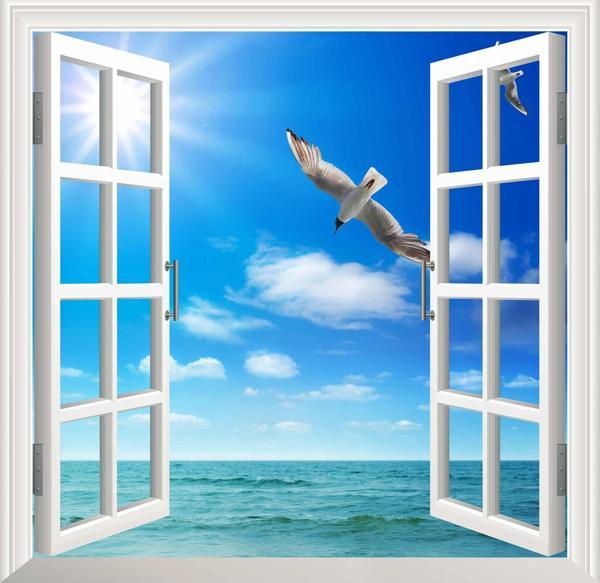 Pencere Poster Duvar Kağıdı Deniz Kuşlar Yapışkanlı Sticker - Image 1