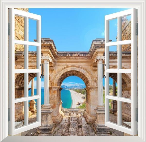 Pencere Poster Duvar Kağıdı Hadrian Kapısı Antalya Yapışkanlı Sticker - Image 1