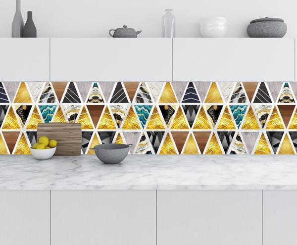 Mutfak Tezgah Arası Folyo Fayans Kaplama Folyosu Üçgen Dekor 60x500 CM - Image 1