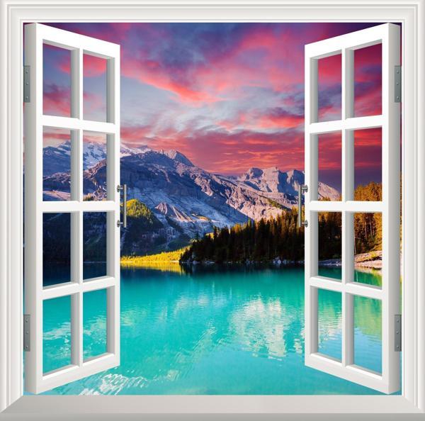 Pencere Poster Duvar Kağıdı Oeschinensee Yapışkanlı Sticker - Image 1