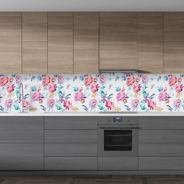 Mutfak Tezgah Arası Folyo Fayans Kaplama Folyosu Suluboya Çiçekler 60 x 100 - Image 1