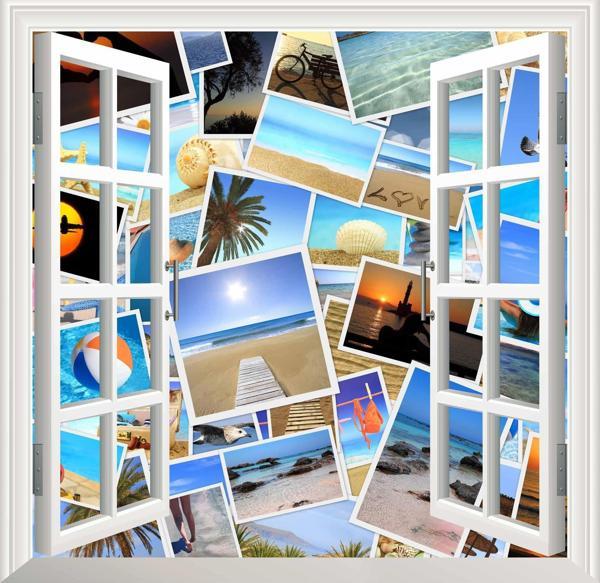 Pencere Poster Duvar Kağıdı Tatil Fotokolaj Yapışkanlı Sticker - Image 1