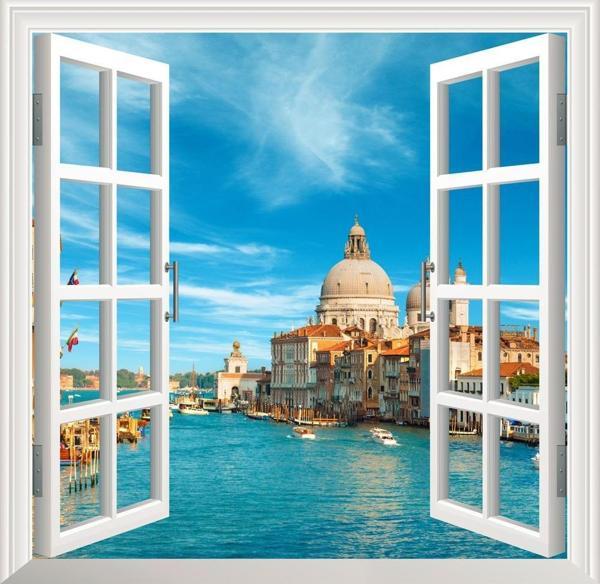 Pencere Poster Duvar Kağıdı Venedik Yapışkanlı Sticker - Image 1