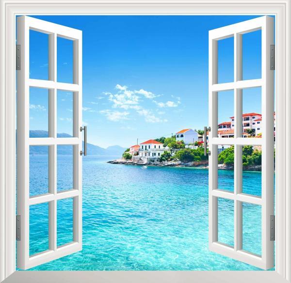 Pencere Poster Duvar Kağıdı Yunanistan Firkardo Yapışkanlı Sticker - Image 1