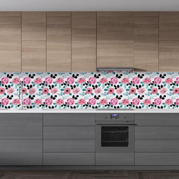 Mutfak Tezgah Arası Folyo Fayans Kaplama Folyosu Renkli Çiçek 6. Model 60 x 500 - Image 1