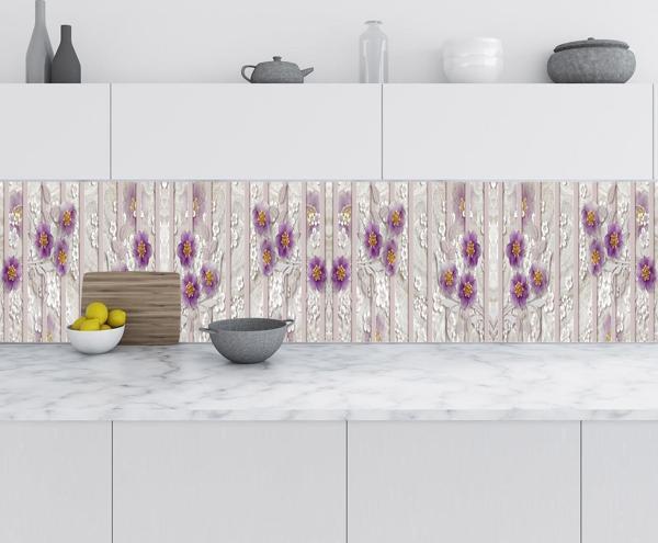 Mutfak Tezgah Arası Folyo Fayans Kaplama Folyosu Mor Papatya 60x500 CM - Image 1