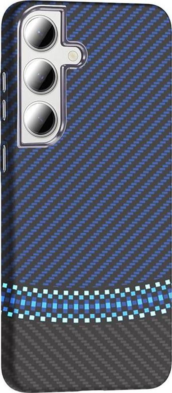 Galaxy S24 FE Kılıf M-safe Şarj Özellikli Karbon Fiber Görünümlü Gros Kapak Siyah-Lacivert - Image 1