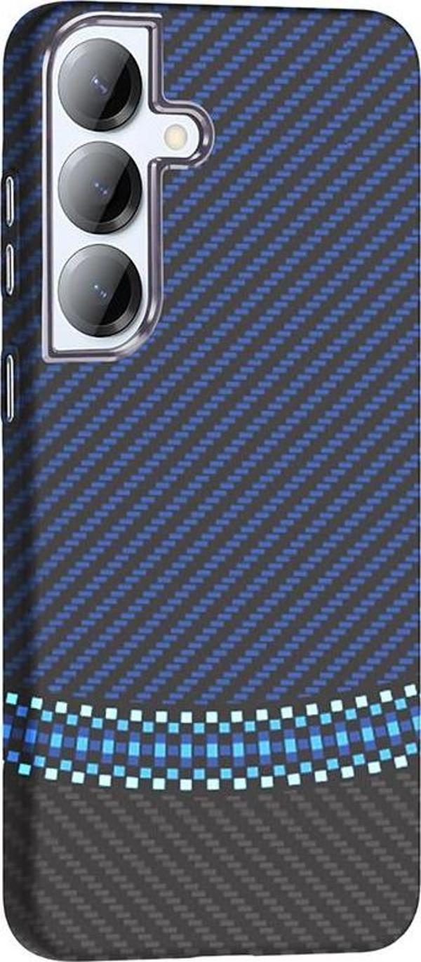 Galaxy S25 Kılıf M-safe Şarj Özellikli Karbon Fiber Görünümlü Gros Kapak Siyah-Lacivert - Image 1