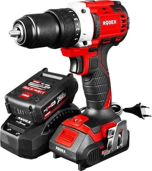Rodex Akülü Darbeli Matkap 50NM-13mm-2 Vites 2x2A.H Akü+13 Parça Aksesuar Set - Image 1