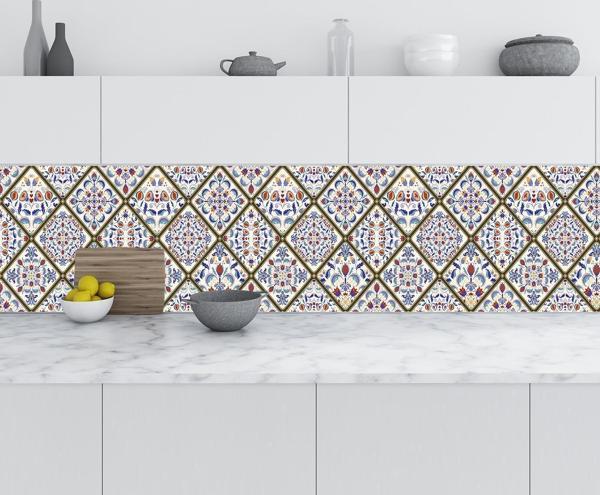 Mutfak Tezgah Arası Folyo Fayans Kaplama Folyosu Ottoman Motif 60x500 CM - Image 1