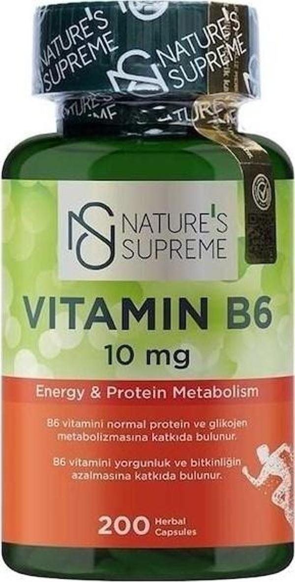 Natures Supreme Vitamin B6 10 Mg 200 Kapsül Aromasiz - Image 1