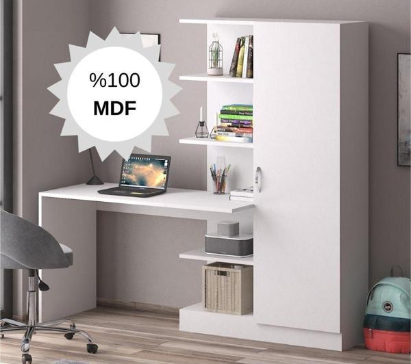 Bicabin Mdf Narin Raflı Dolaplı Çalışma Masası Beyaz - Image 1