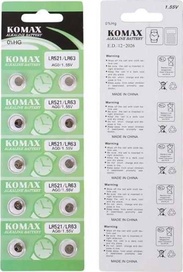 Komax AG-0 Alkalin LR521/379 Düğme Pil 10'lu Paket - Oxford - Image 1