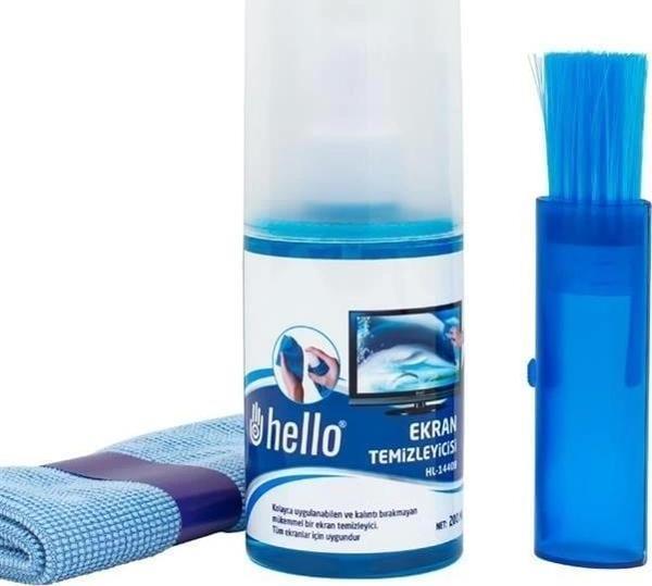 Hello HL-14408 Sprey + Fiber Bez + Fırça 200 Ml. Lcd Ekran Temizleme Seti - Image 1