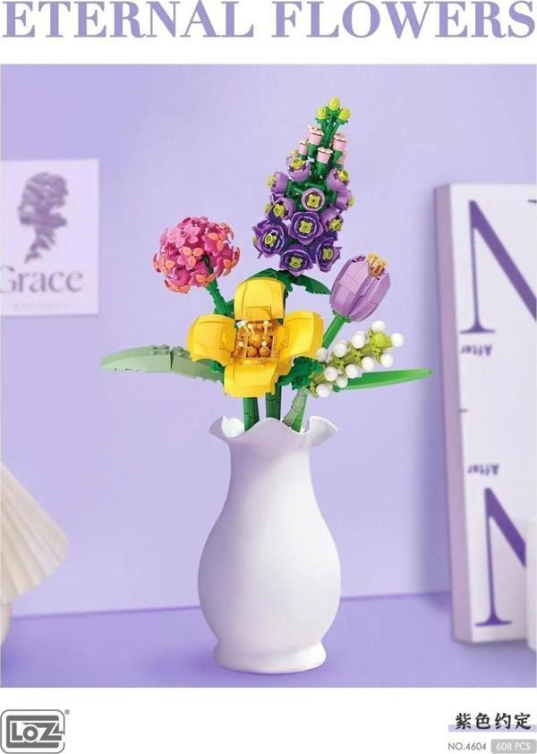 Eternal Flowers Yapım Seti – Lale, Leylak ve Zinya Buketi  Parçalı Yapım Seti(608 Parça) LZ4604 - Image 1