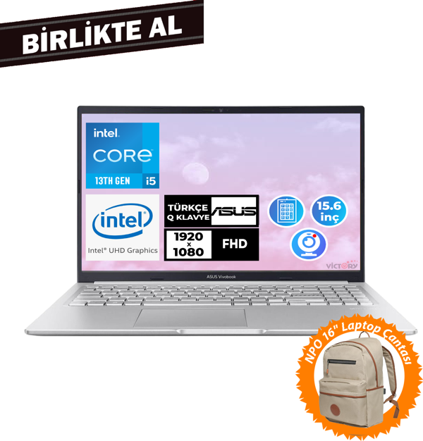 Asus Vivobook i5-13420H 8GB 512GB SSD 15.6" FHD Freedos + Çanta X1502VA-NJ871 020 - Image 1