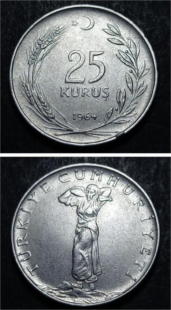 Escoines Koleksiyon 39963687afda069a53 1964 Akmonital 25Kuruş Eski Madeni Para - Image 1