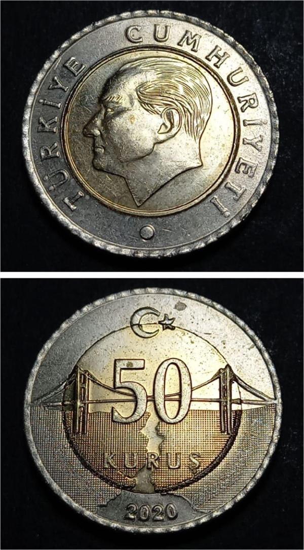 Escoines Koleksiyon 39963688005ddd7cd9 50Kuruş 2020 çapak hatalı ççt+ eski madeni para - Image 1