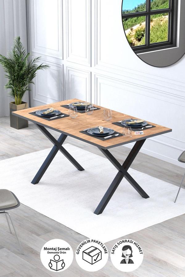 Bofigo Yemek Masası Metal Ayaklı Mutfak Masası Luna  85 x 150 Cm X Ayaklı Çam - Image 1