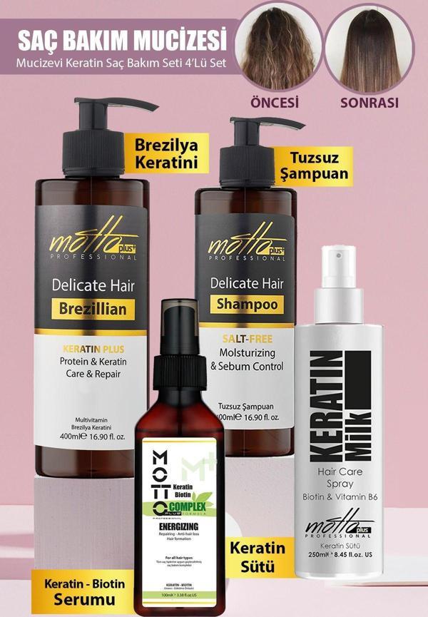 Motto Plus Professional Keratin Bakımı Saç Bakım Mucizesi 4'lü Set (Keratin - Şampuan - Keratin&Biotin Serum - Keratin S - Image 1