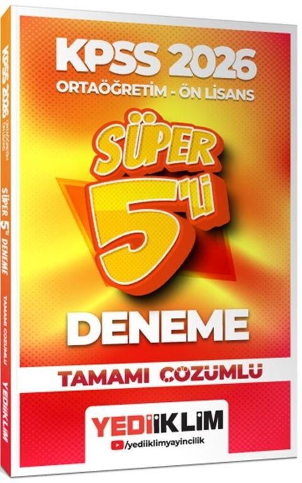 2026 KPSS Ortaöğretim Önlisans Genel Yetenek Genel Kültür Tamamı Çözümlü Süper 5 Deneme Yediiklim - Yediiklim Yayınları - Image 1