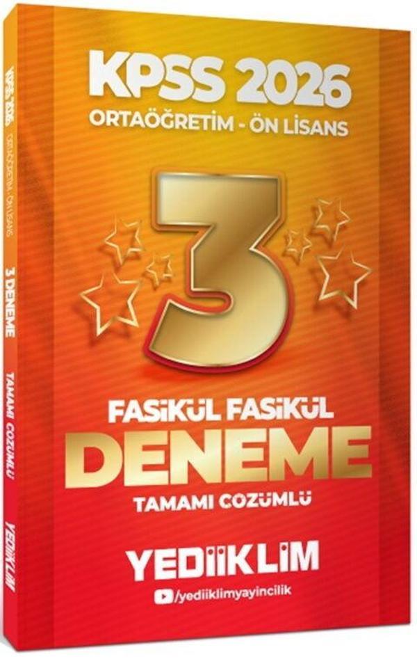 2026 KPSS Ortaöğretim Önlisans Genel Yetenek Genel Kültür Tamamı Çözümlü 3 Yıldız Fasikül Deneme Yediiklim - Yediiklim Yayınları - Image 1