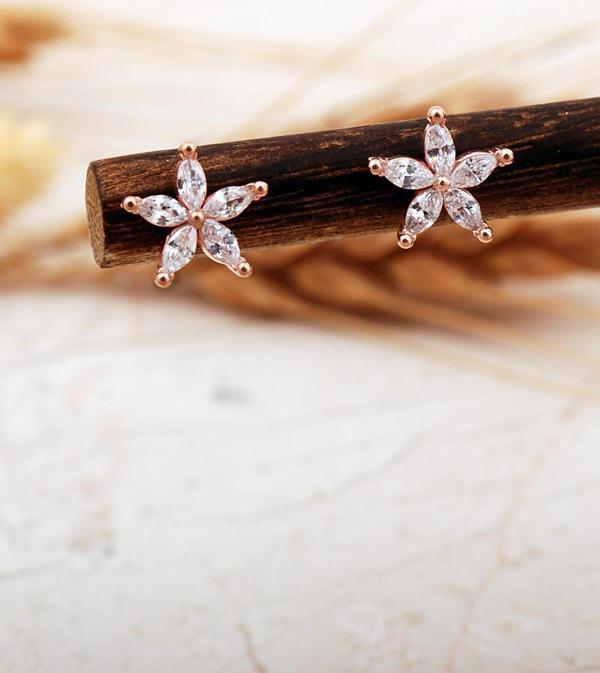 Taşlı Yasemin Çiçeği Rose Mini Gümüş Küpe 7404 - Image 1