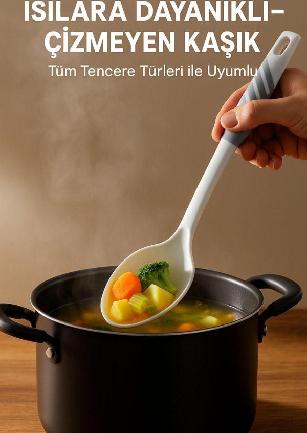 Modern Tasarım Kaşık Pişirme ve Servis Seti – 220°C Isıya Dayanıklı Beyaz - Image 1