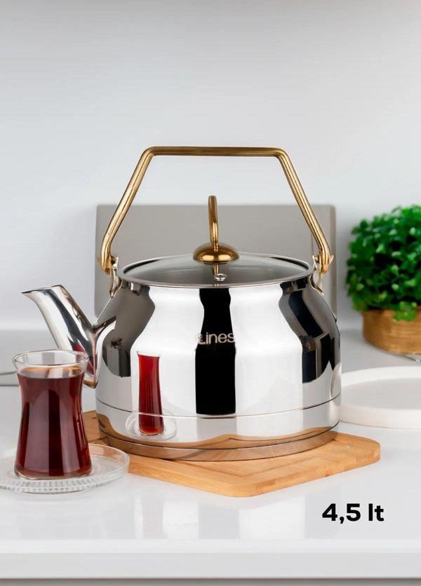 Lines L-3076 Ayperi Paslanmaz Çelik Gold Kulp Demlik İndüksiyon Taban Çay Bitki Çayı Demliği 4,5 L - Image 1