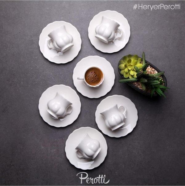 Perotti 11914 Emery 12 Parça 6 Kişilik Porselen Türk Kahve Fincan Takımı - Image 1